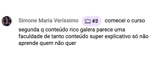 Depoimento de aluna sobre qualidade do curso